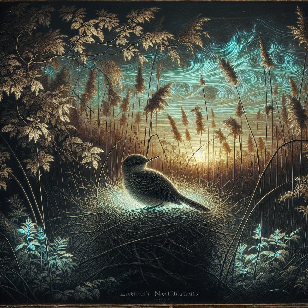 Beautiful Bird Amidst Nocturnal Reeds in Evening Light