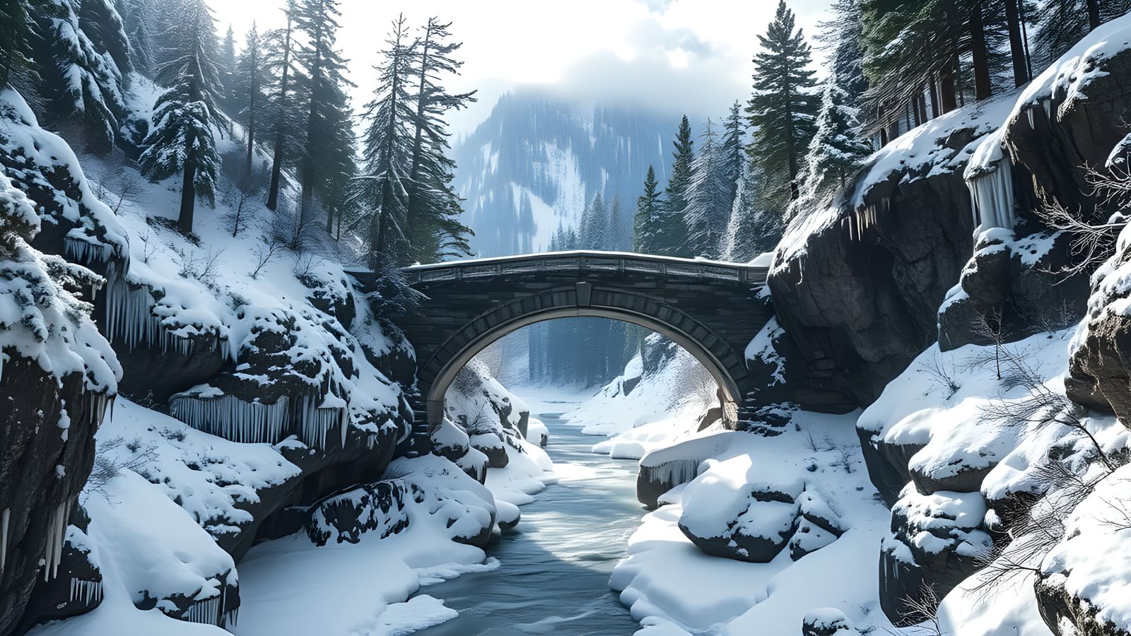 Frozen Canyon: A Snowy Alpine Valley Scene