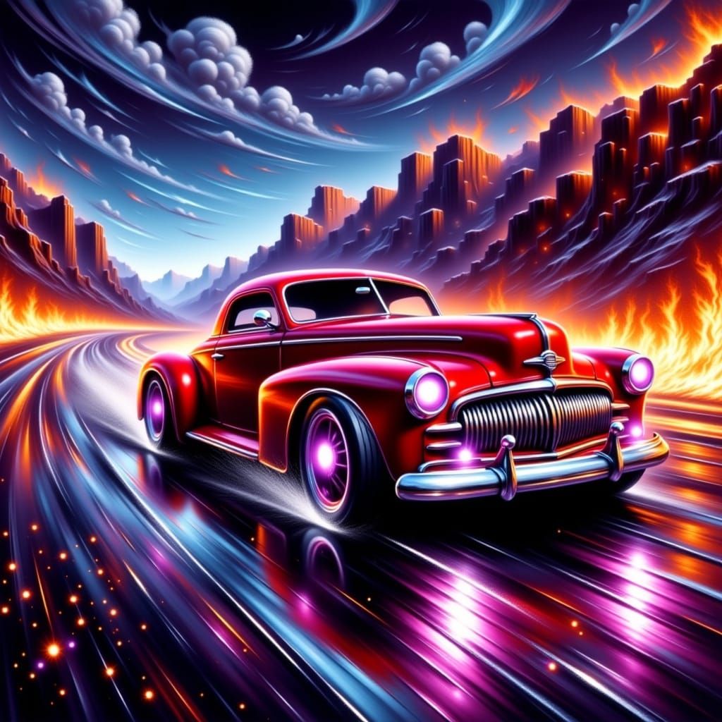 Grease Lightning Hot Rod in Retro-Futuristic Style