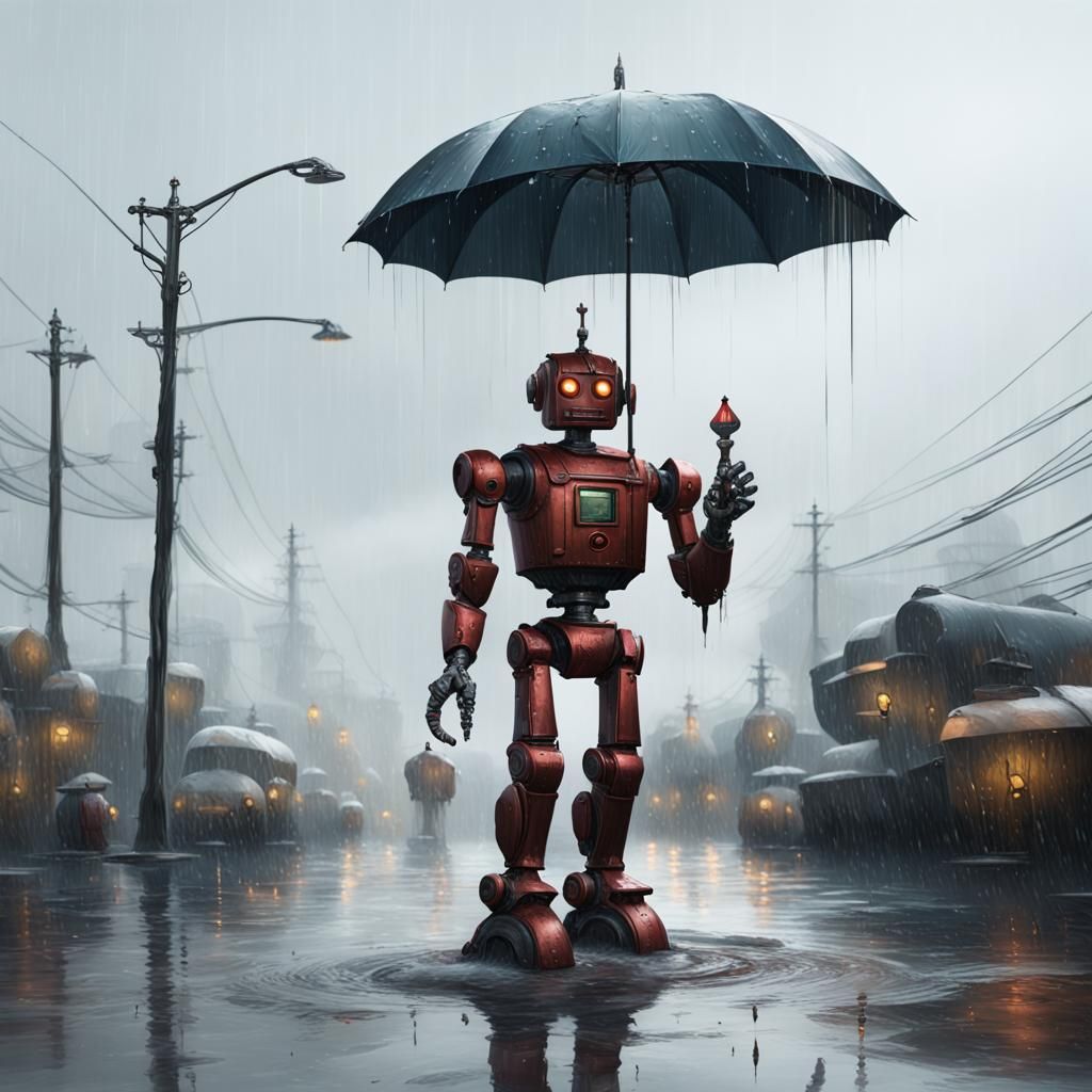Robot in Rain: Detailed Matte Painting