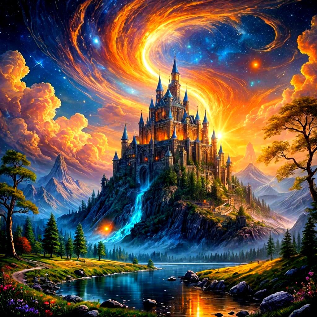 Ancient Castle in Cosmic Nebula