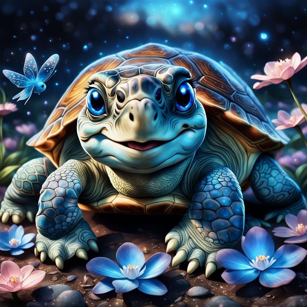 Turtle and Fire Fairy Digital Art in Hyperrealism