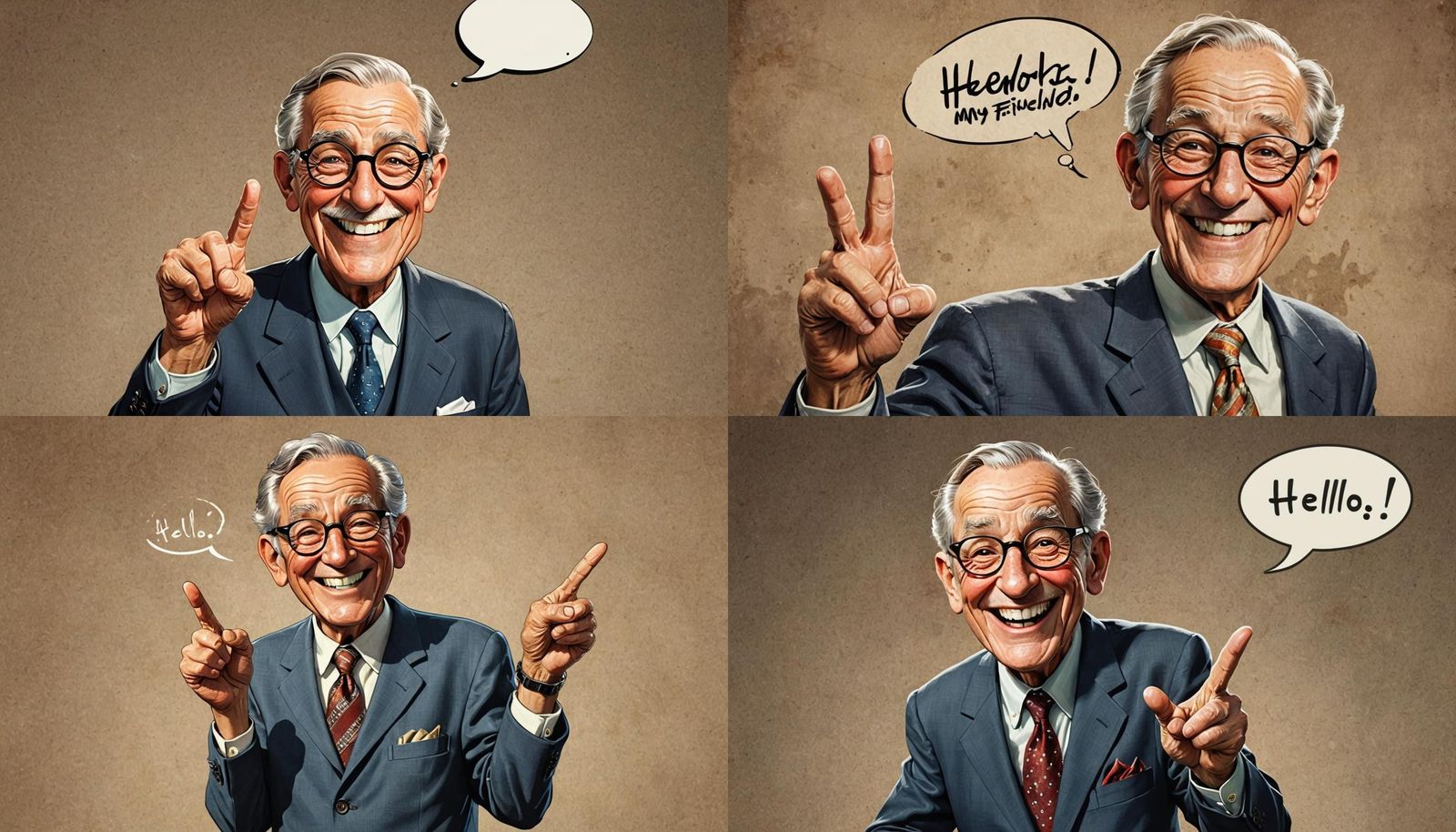 Cheerful Elderly Man Caricature in Detailed Digital Art