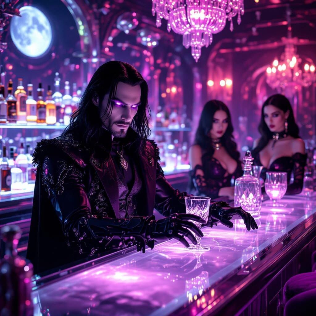 Futuristic Vampire Bar with Robotic Bartender