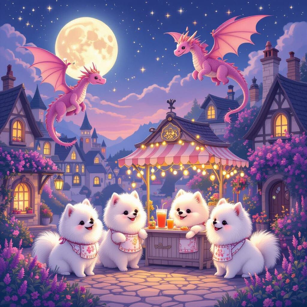 Pink Dragons & Pomeranians Selling Lemonade in Mystical Town