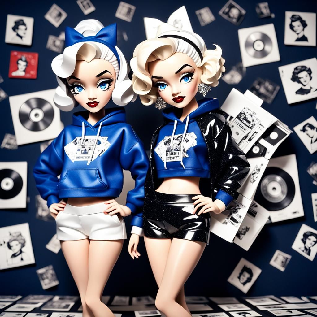 Betty Boop and Marilyn Monroe DJ Duo in Origami Style