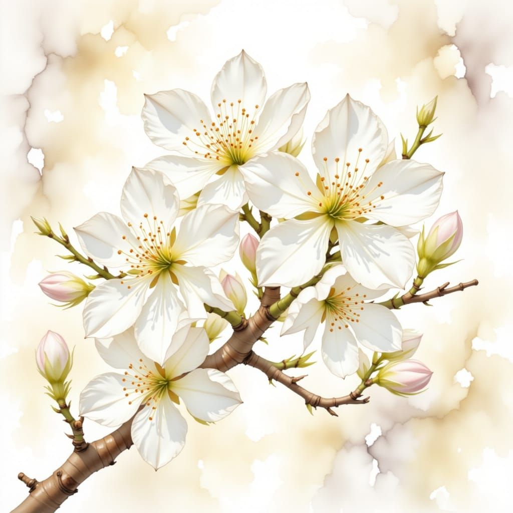 White Plum Blossoms in Watercolour Alcohol Ink