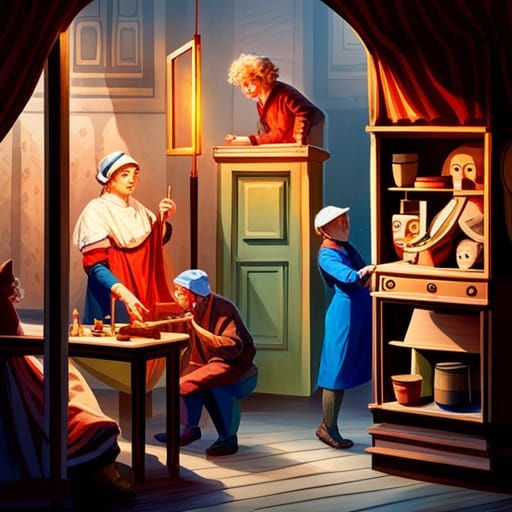 Colorful Mechanical Puppets in Starry Night Scene