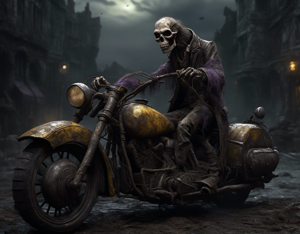 Hellhound on Skeleton Bike: Dark Fantasy Art