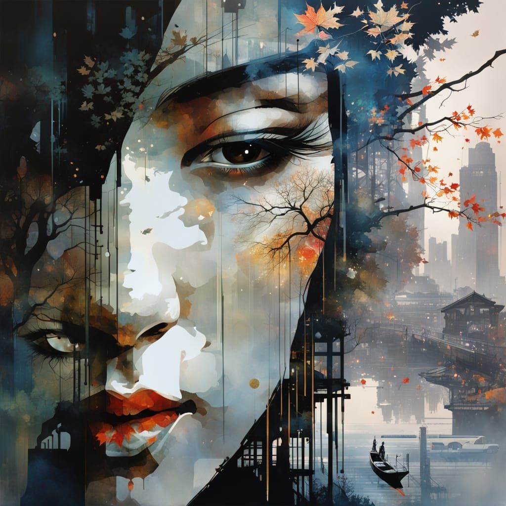 Surreal Double Exposure Galaxy Silhouette Portrait