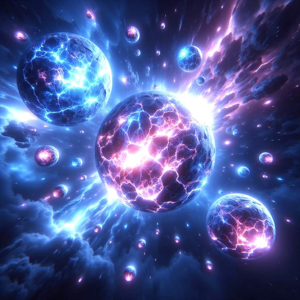 Surreal Crystal Planets in Cosmic Nebula