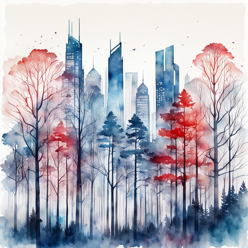 Minimalist Forest Meets Modern Skyscrapers