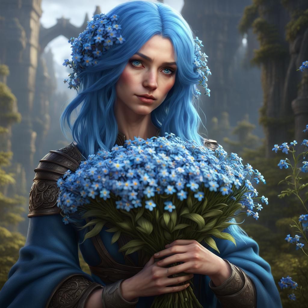 Blue-Haired Mage with Forget-Me-Nots
