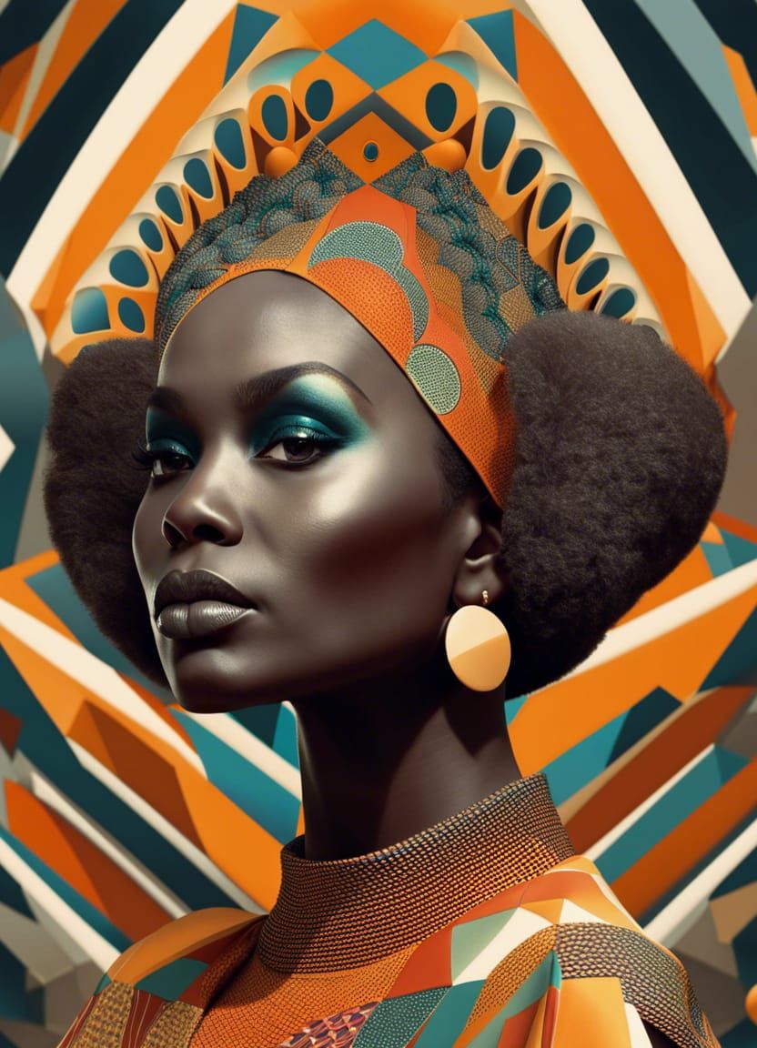 Kenyan Model in Cubistic Afrofuturist Fashion