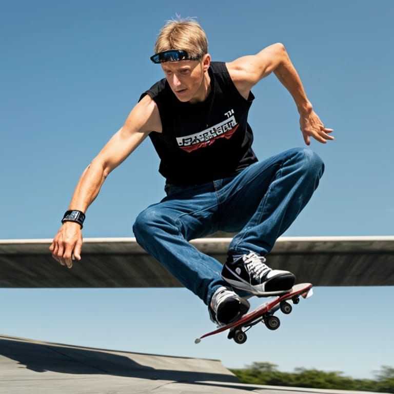Tony Hawk's Signature Skateboarding Move in Hyperreal Detail