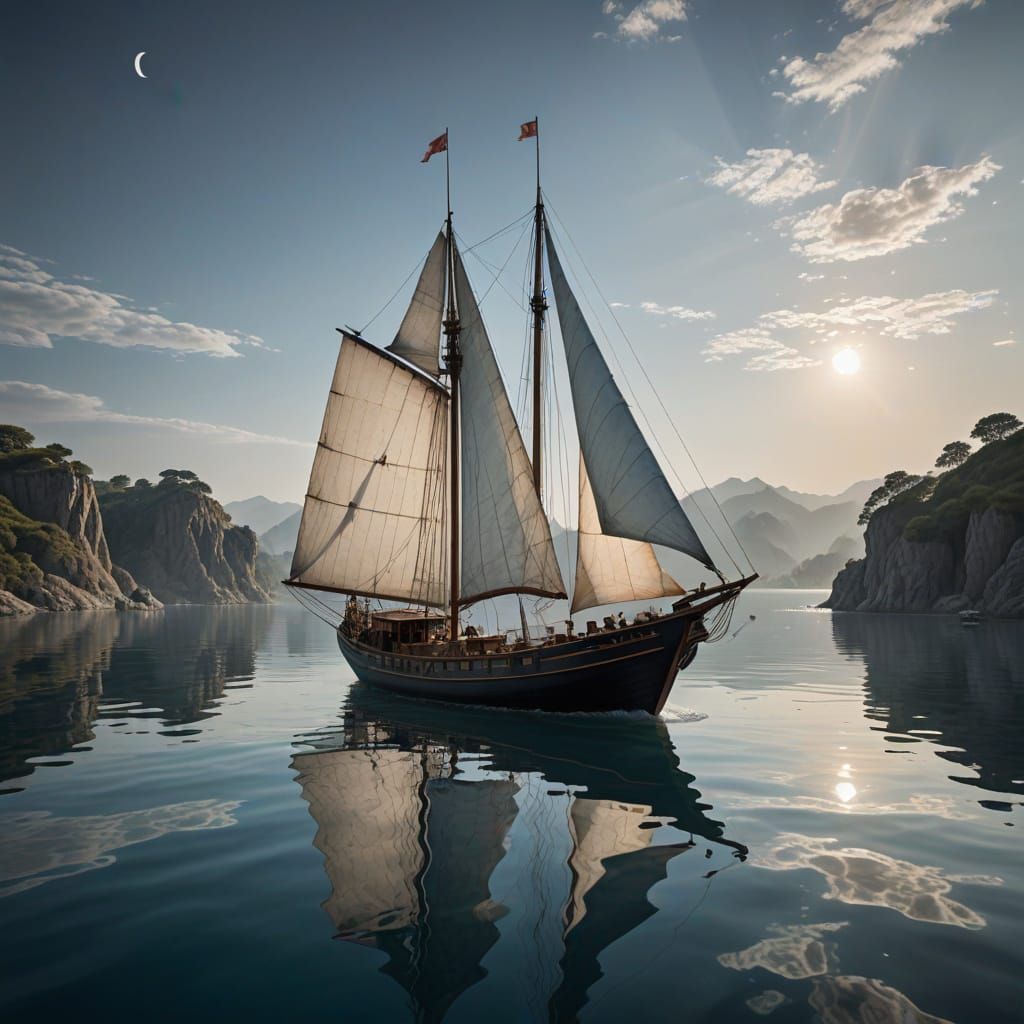 Sailing Vessel on a Magical Journey in Clear Water