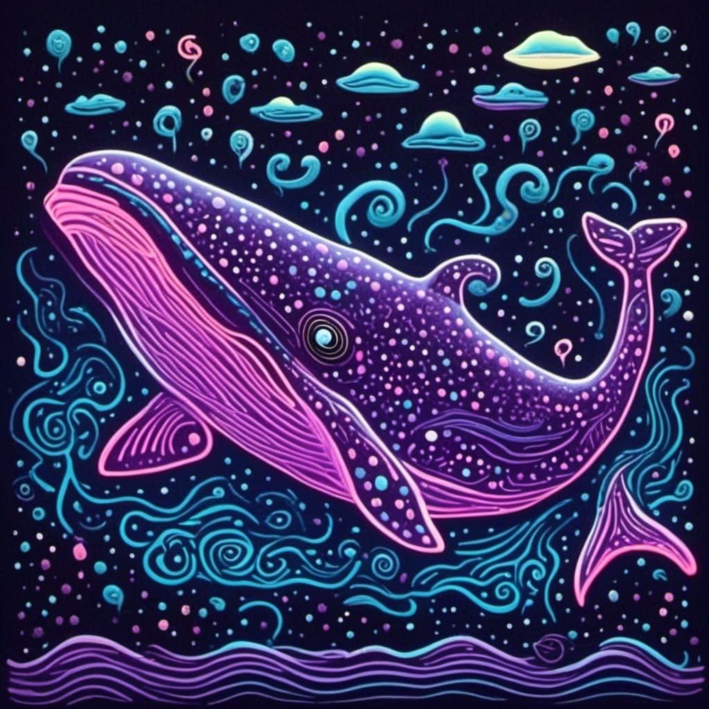 Bioluminescent Alien Space Whale in Neon Galaxy