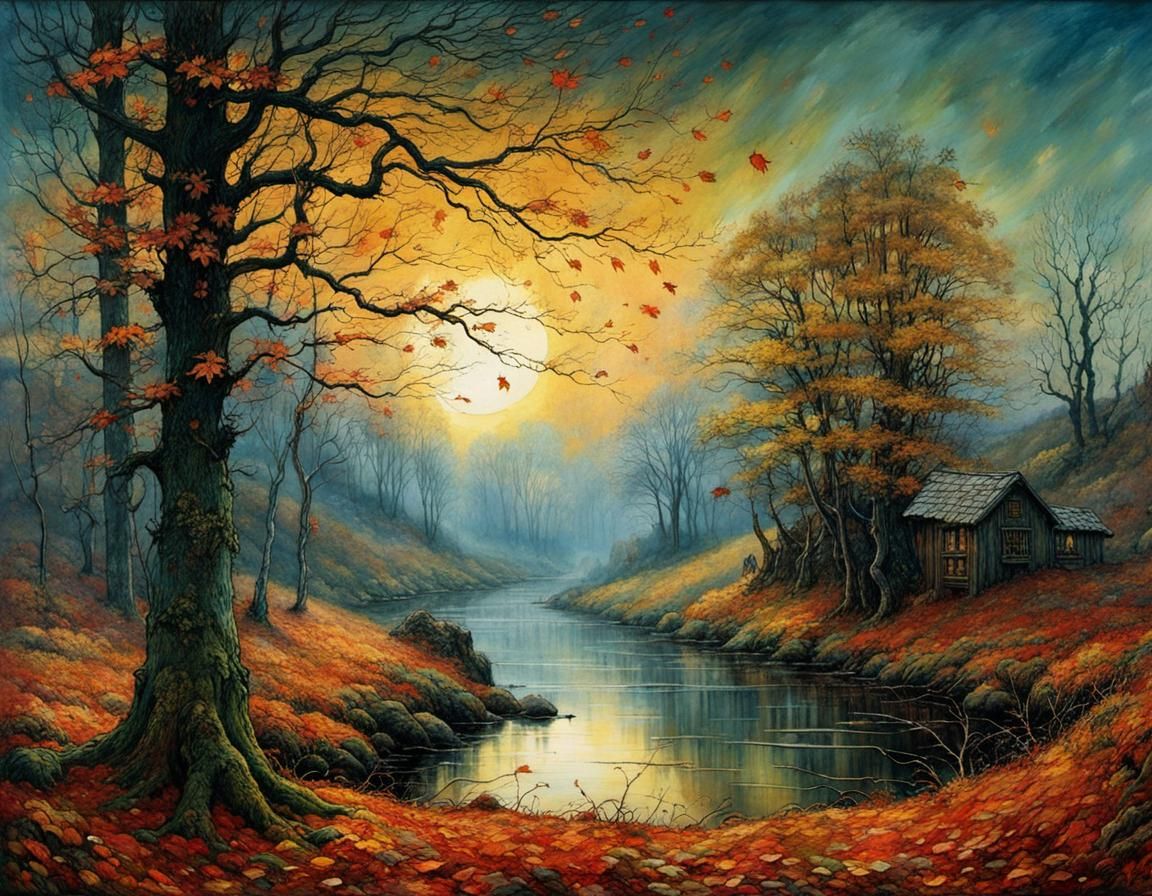 Twilight Leaves Dance in Frosty Night