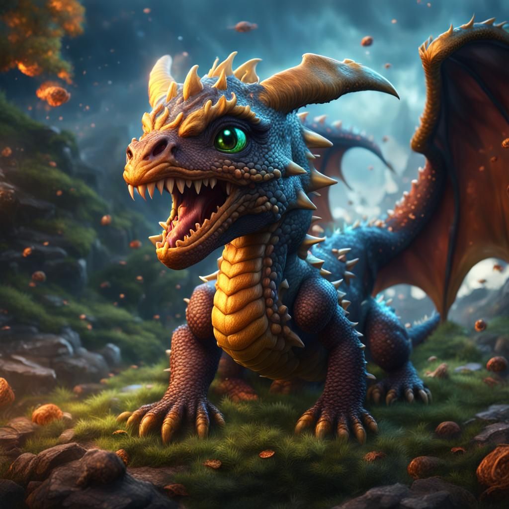 Cute Tornado Dragon in Detailed Fantasy Art