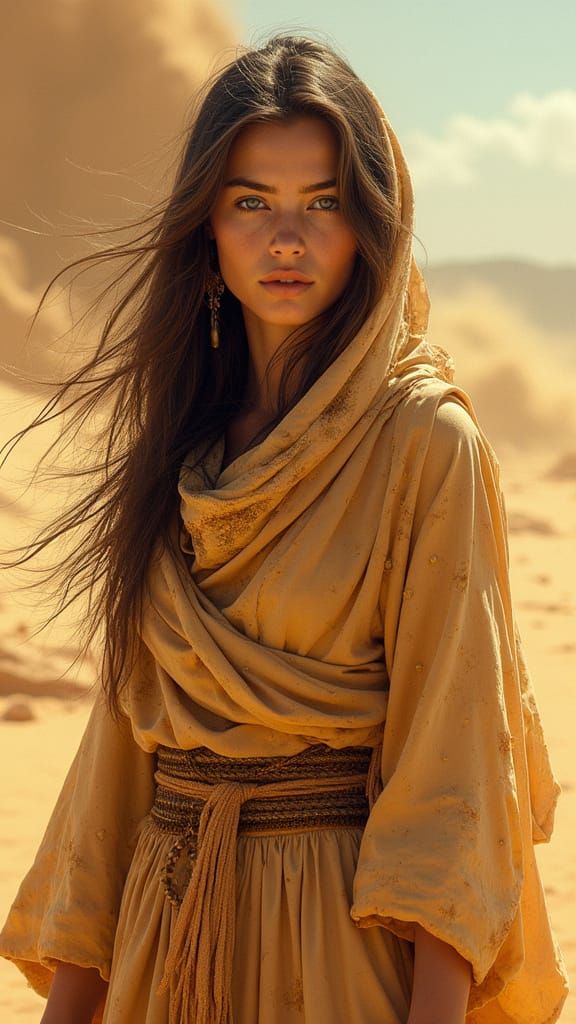 Hyper-Realistic Desert Nomad in Apocalyptic Landscape