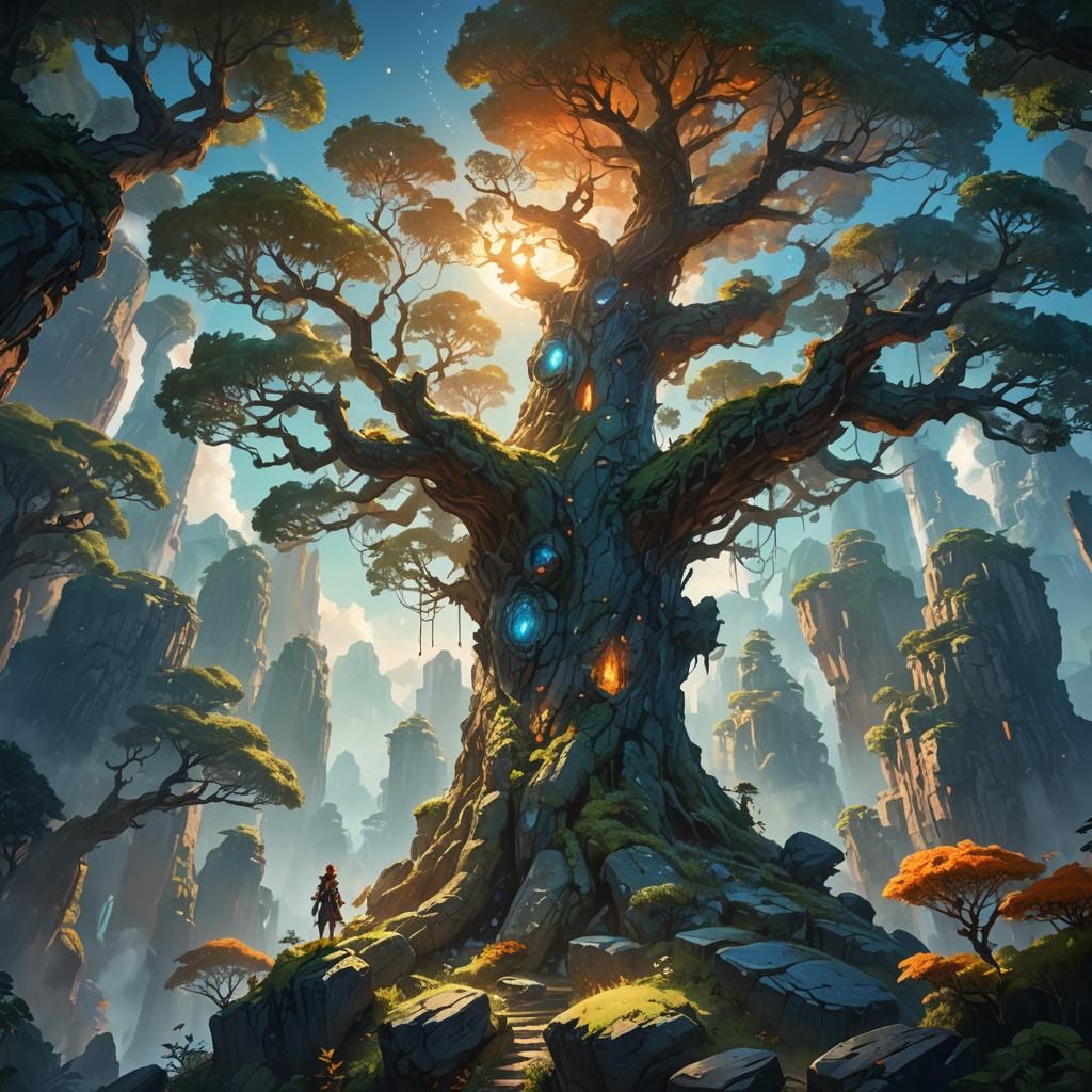 Gaia on Mountain Peak: Epic Fantasy Landscape