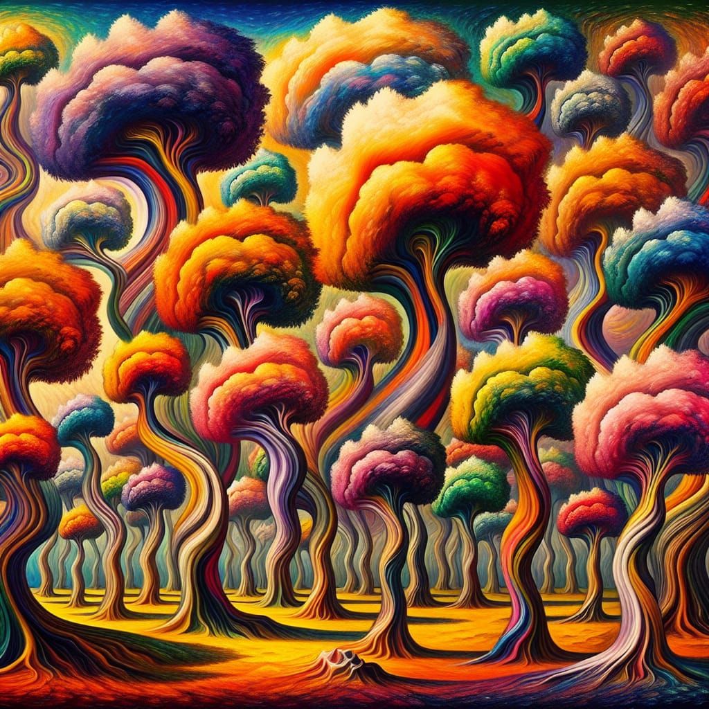 Surreal Abstract: 29 Trees in Dreamlike Arrangement