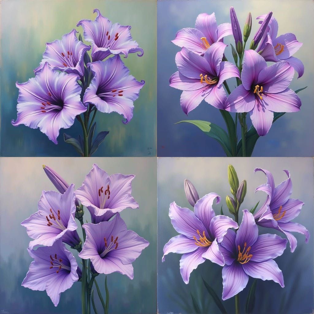 Lavender Cala Lilies in Oil Painting Style