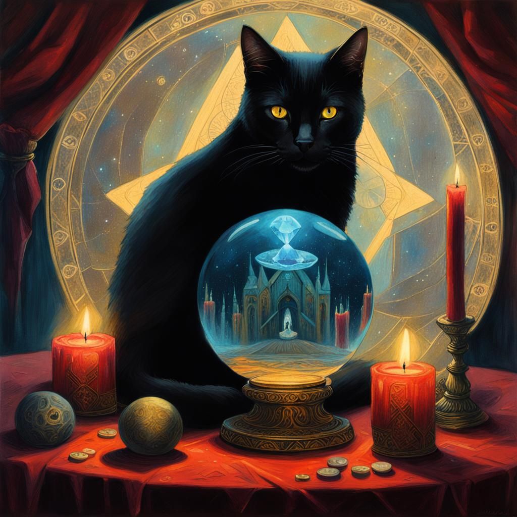 Mystical Black Cat Divination Art