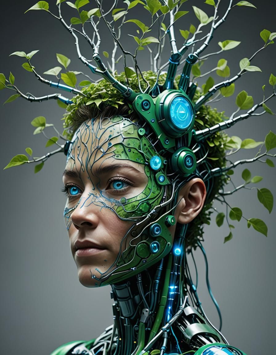Cyborg Tree: Biometric Imagineer in Green and Blue