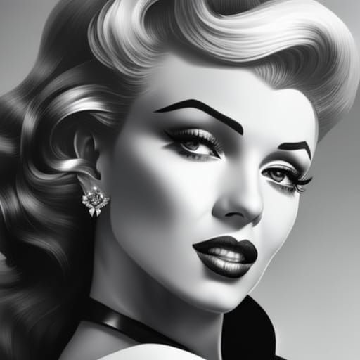 Monochrome Portrait of a Woman with Red Lips