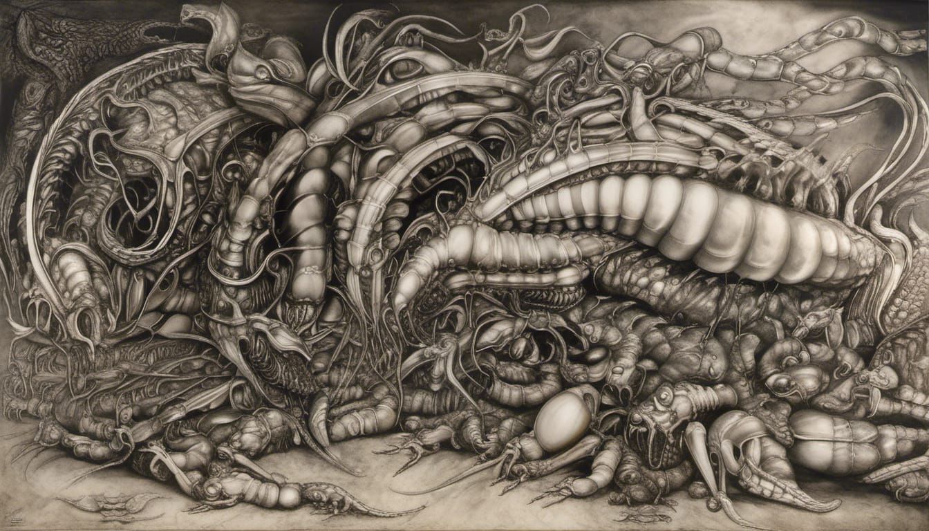 H.R. Giger Inspired Centipede Cthulhu Horror