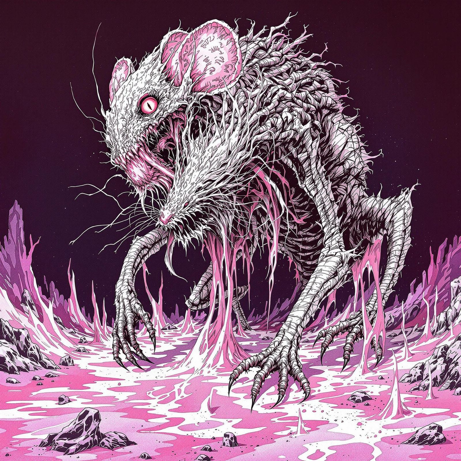 Grotesque Rat-Monster in Charcoal Drawing Style