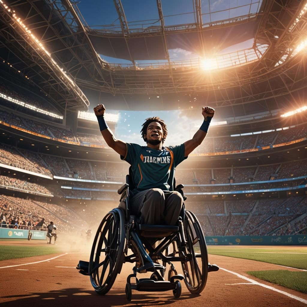 Athlete Hitting Home Run in Dreamlike Stadium