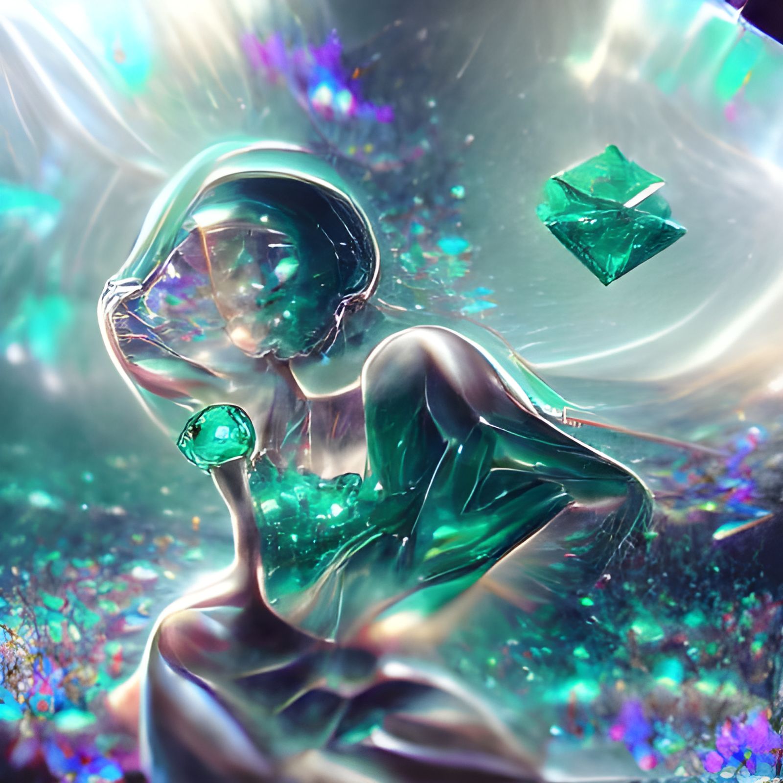 Holographic Emerald Astral Cosmic Illustration