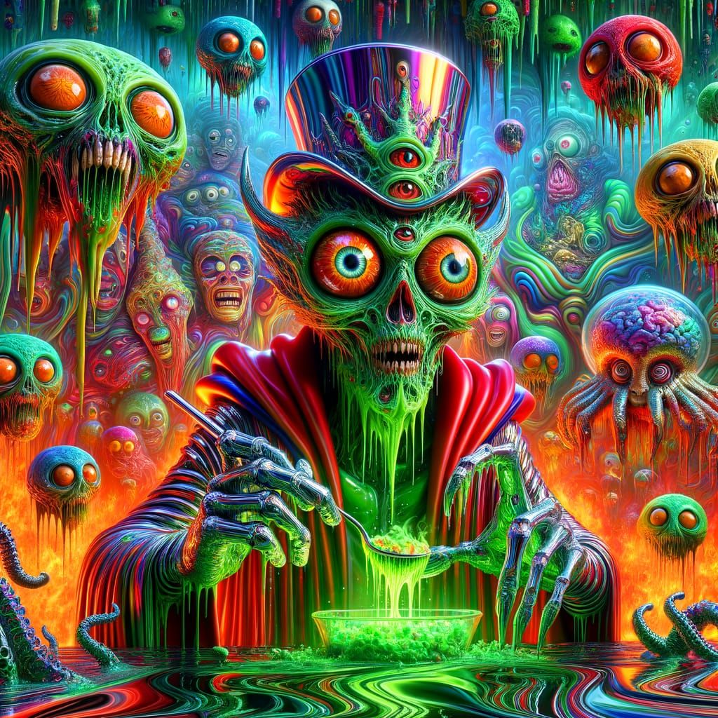 Psychedelic Alien Magician with Melting Candy & Chrome Creat...