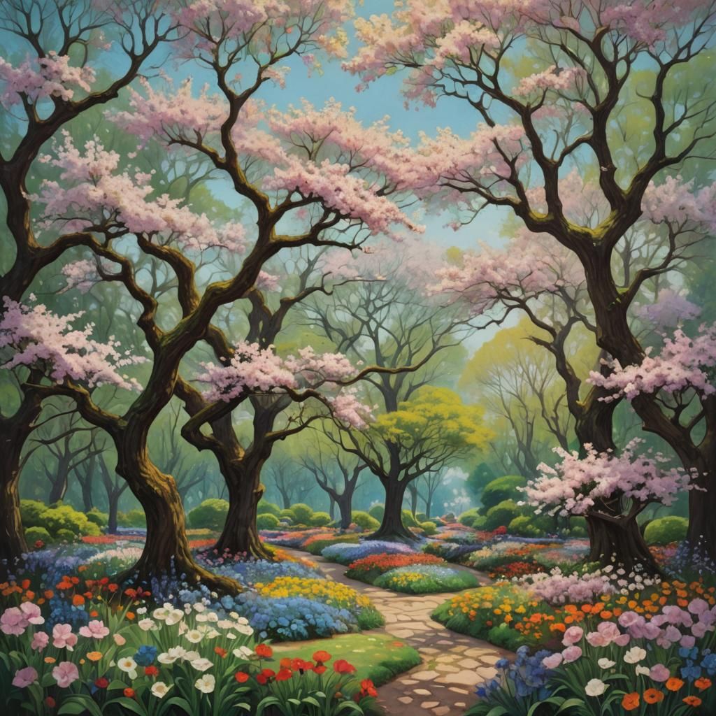 Blooming Garden in Second Universe: Oil Painting