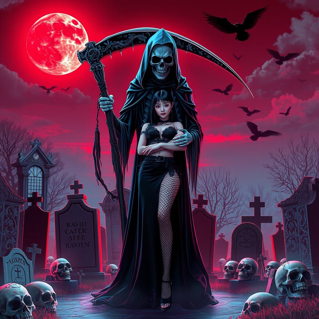 Gothic Reaper in Neon Retro Style