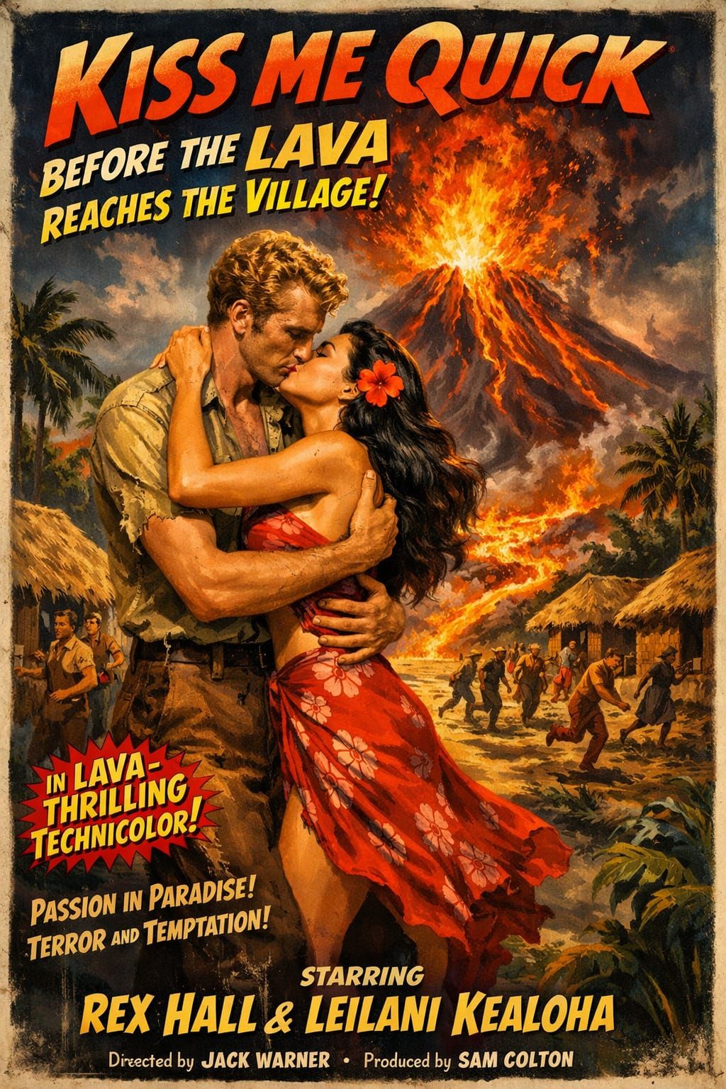 1950s Movie Poster Art: Volcano Eruption Romance