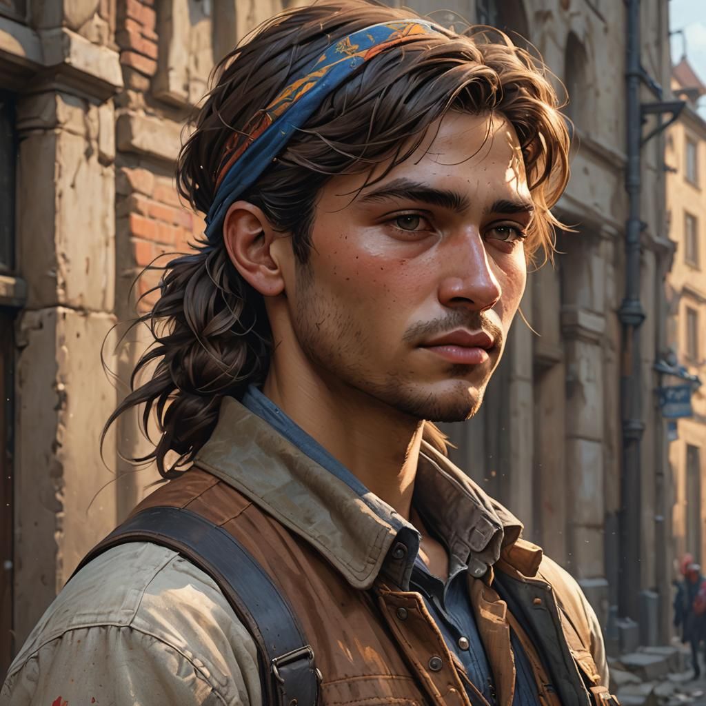 Young Migrant Worker Portrait in Hyperdetailed Style