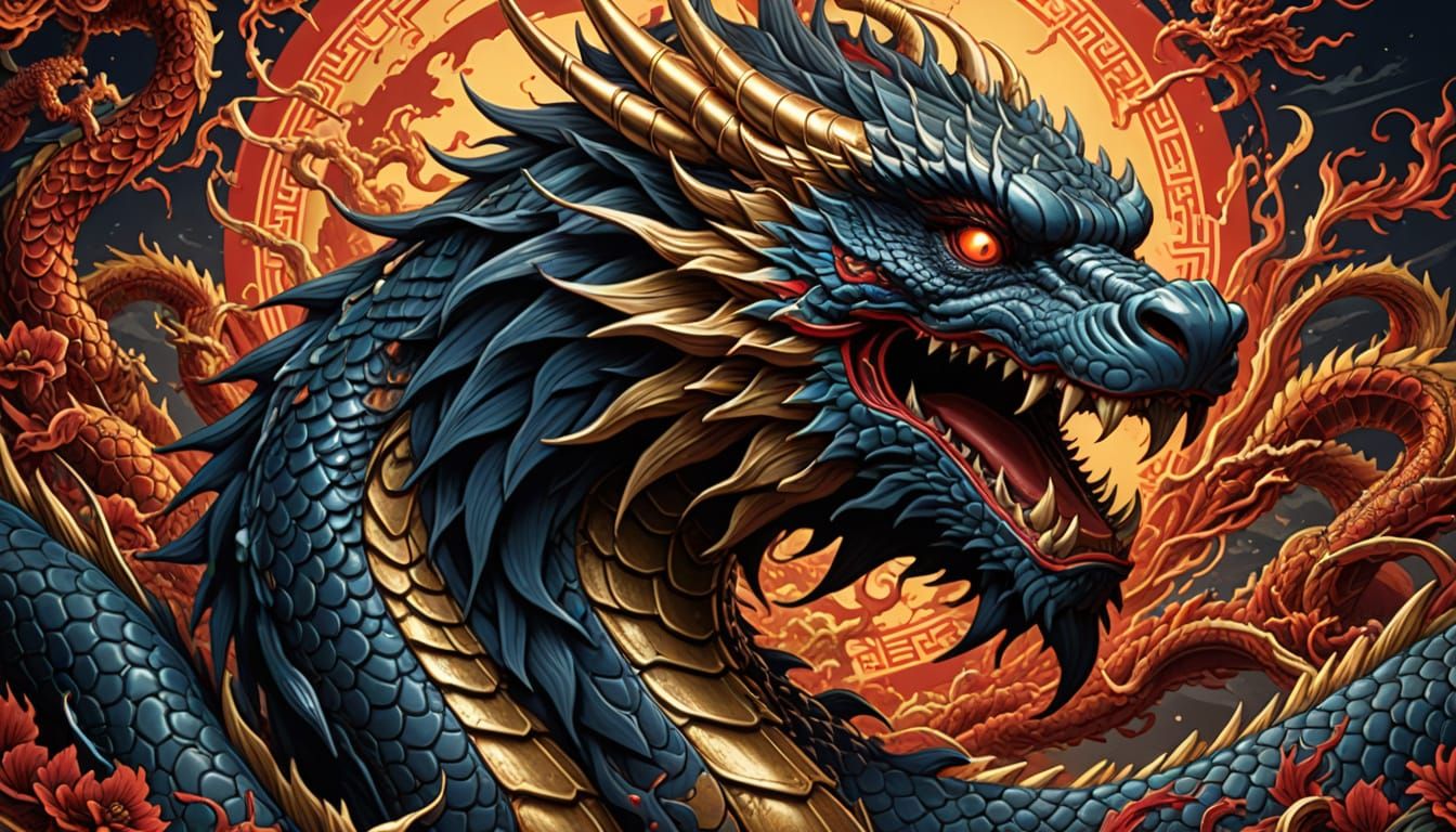 Japanese Dragon in Comic Book Style Digital Art