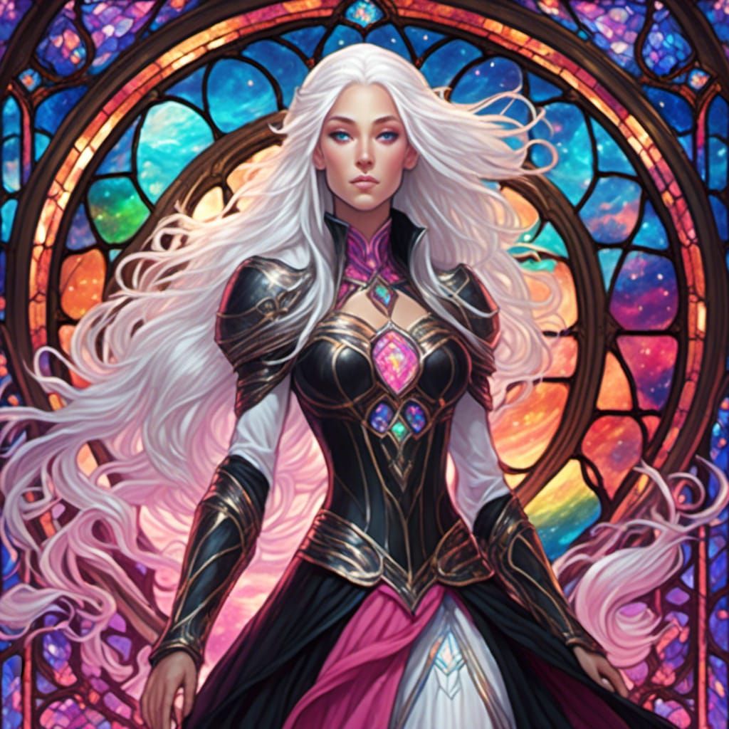 Princess in Rainbow Elven Stained Glass Armor