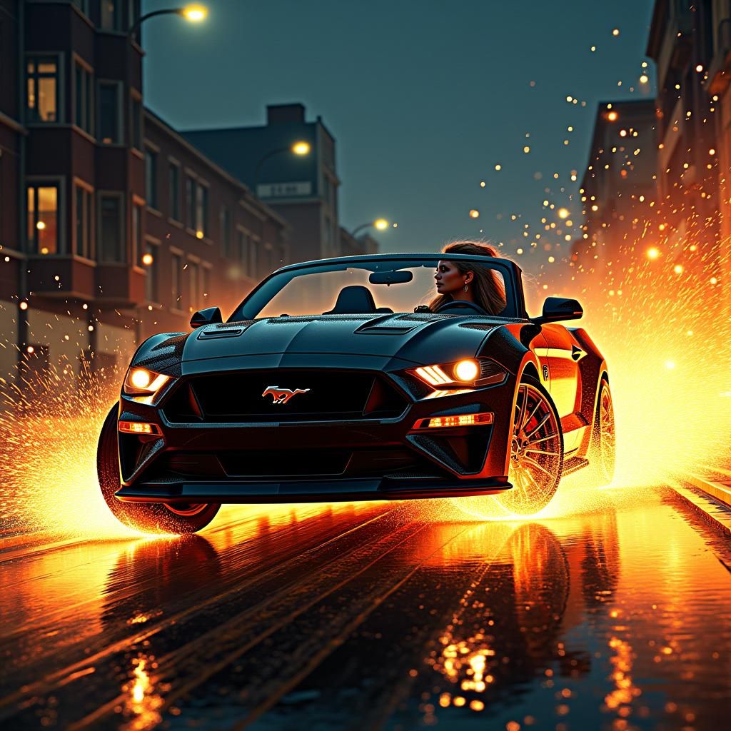 Dynamic Graphic Novel Heroine in Fiery Mustang