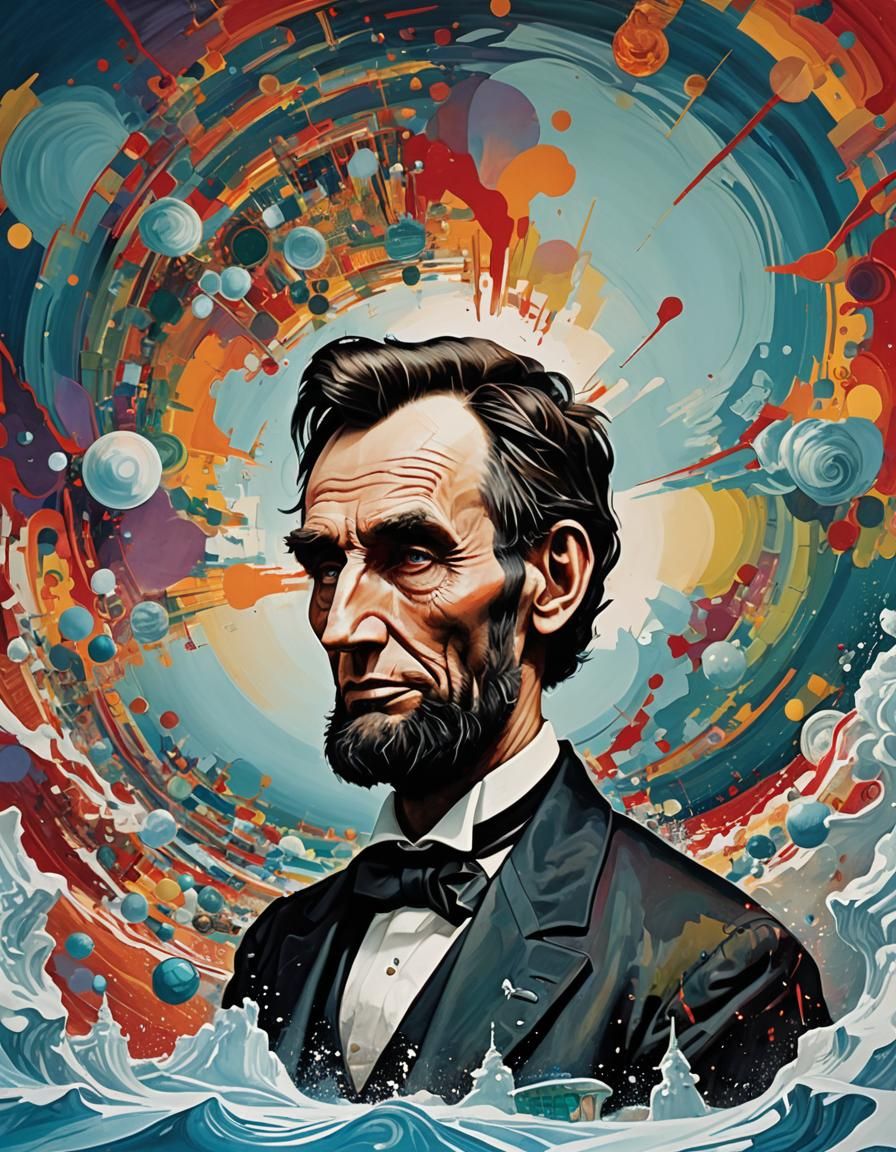 Lincoln Portrait: Colorful Screen Print in Duchamp Style