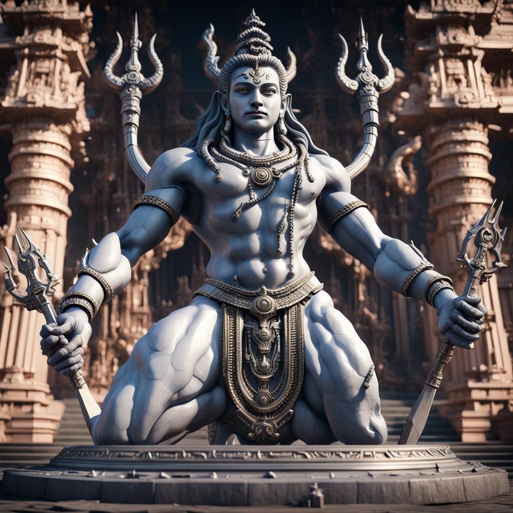 Futuristic Shiva Temple with Gigantic Statue