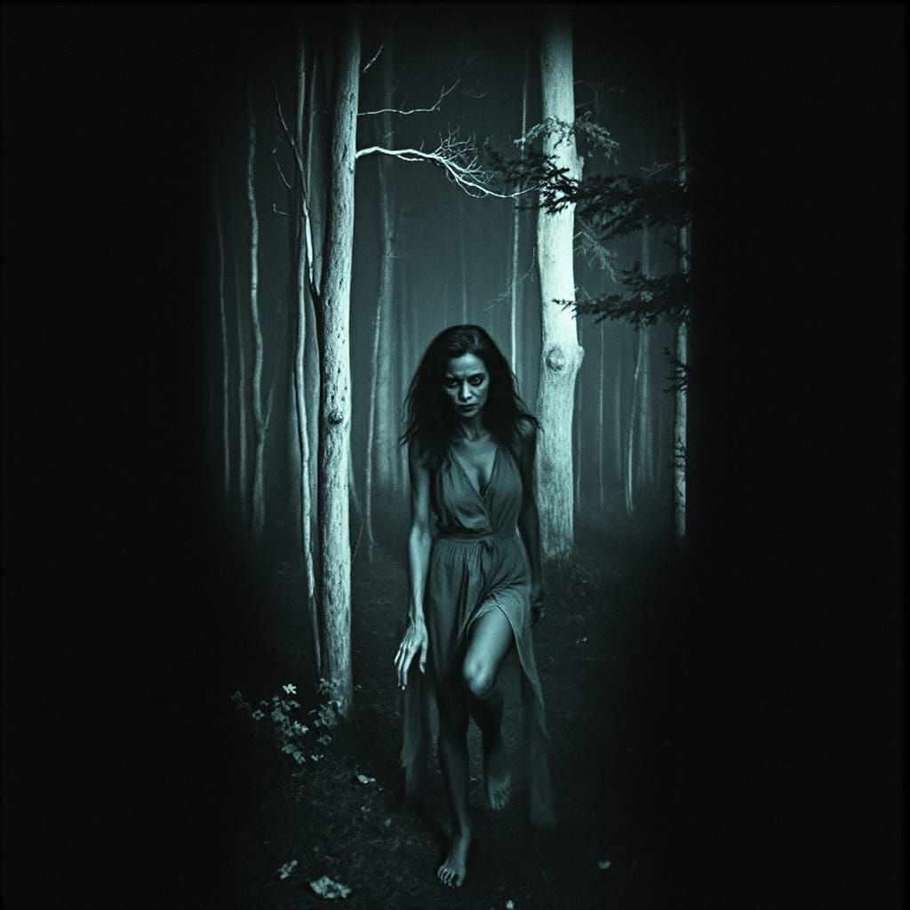 Eerie Woman in Forest Security Footage