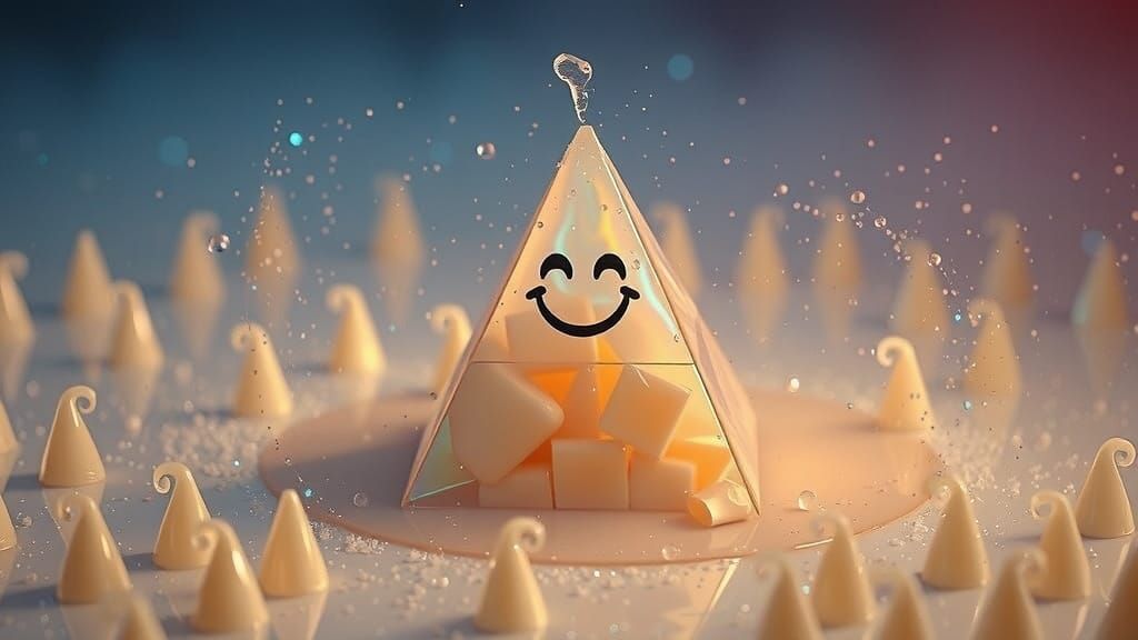 Iridescent Plastic Pyramid Dissolving into Goo