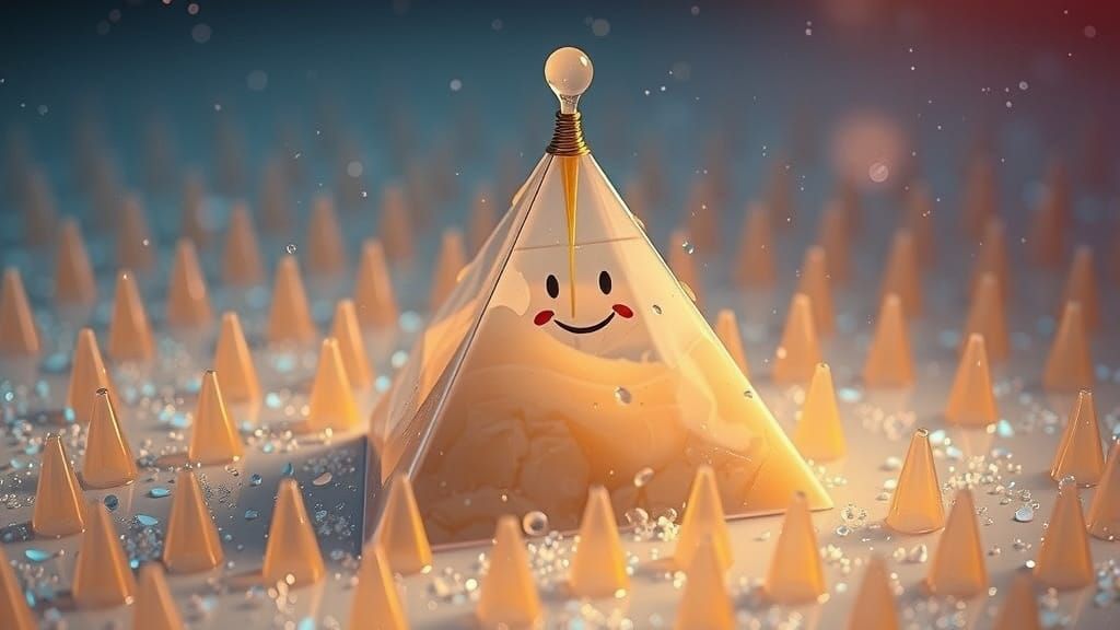 Dissolving Iridescent Pyramid Diorama with Smiling Face