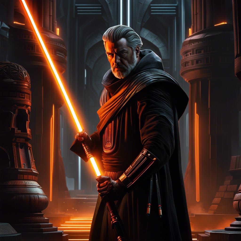 Baylan Skoll with Orange Lightsaber in Obsidian Temple