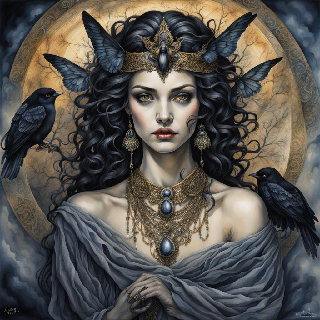 Mystical Nyx: Goddess of Night, Watercolor Painting