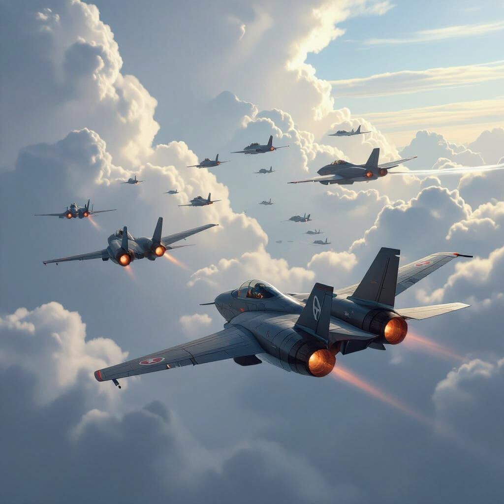 Fighters Escorting Bombers in Formation